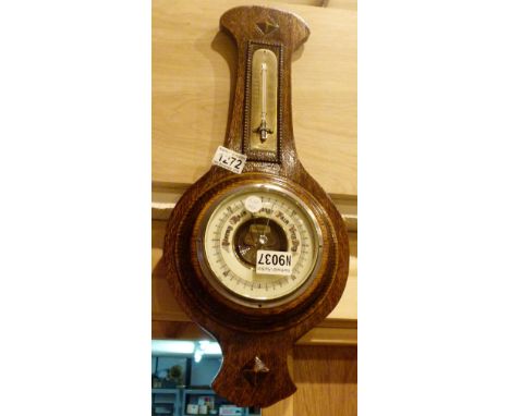 Oak barometer with thermometer