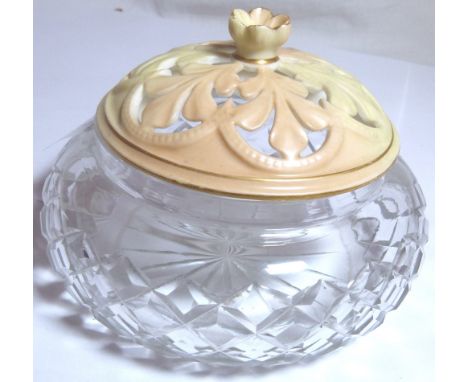 Royal Worcester glass dressing table pot, H: 13 cm