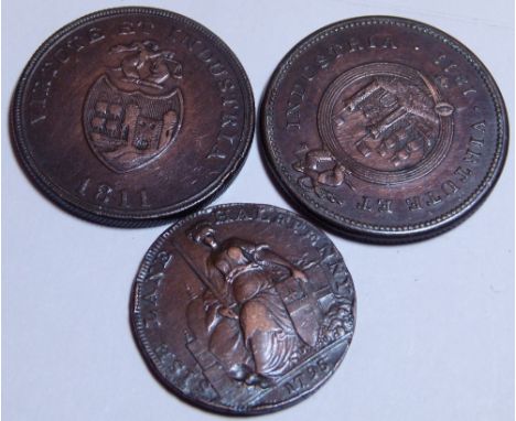 1811 B&B copper , Bristock and Scotch Penny Tokens and Sise Lane halfpenny token