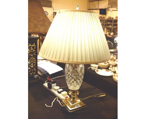 Cut glass crystal and gilt metal table lamp base with shade H: 78 cm