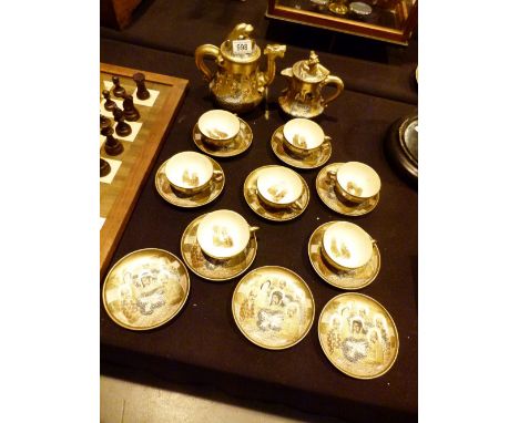 Oriental tea set, seven cups, ten saucers and two pots