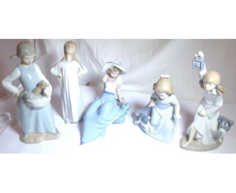 Five Nao figurines of young girls 