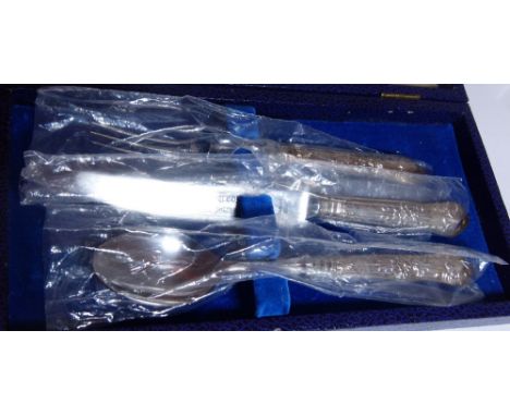 Cased silver handled childs knife, fork and spoon set