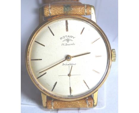 Gents yellow metal Rotary wristwatch with tan leather strap