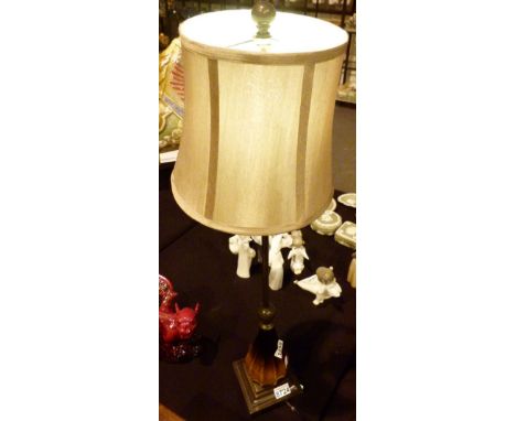 Metal and Porcelain globular table lamp base with silk shade H: 87 cm