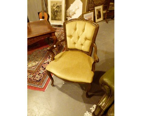 Salon chair with button back and cabriole legs