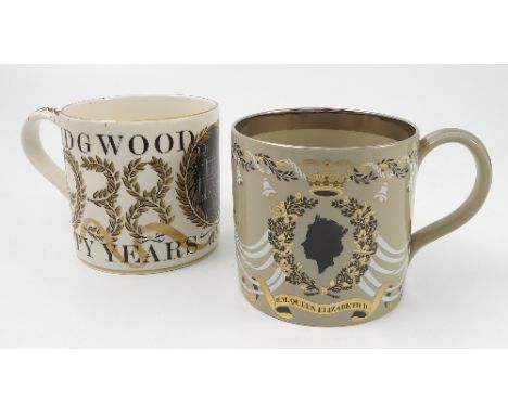 A Wedgwood commemorative mug, for the 50th anniversary of the foundation of Wedgwood Barlaston, height 4.25ins, together with