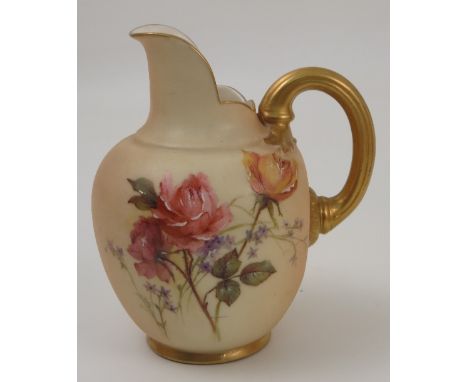 A Royal Worcester ivory flat back jug, printed with floral sprays, dated 1901, shape number 1094, height 4.5ins  Condition re