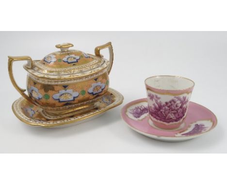 A group of 19th century English porcelain, to include a sugar box and cover, a W P&G Phillips London cup and saucer, a Davenp