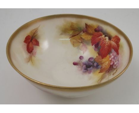 A Royal Worcester bowl, decorated to the interior and exterior with autumnal fruits and leaves, by Kitty Blake, af, diameter 