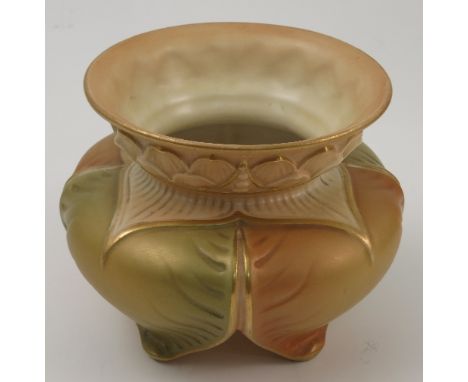 A Royal Worcester shot silk vase, moulded with leaves, dated 1907, shape number 1877, height 4ins Condition report: good cond