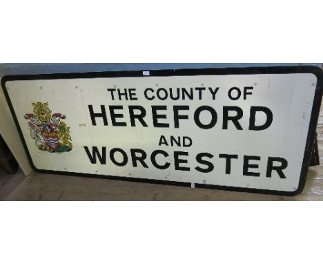 A road sign, for The County of Hereford and Worcester, 77ins x 36.5ins