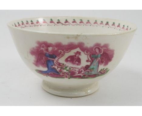 A 19th century English porcelain bowl, printed with a portrait of Daniel O'Connell, raised on a circular foot, diameter 5.5in