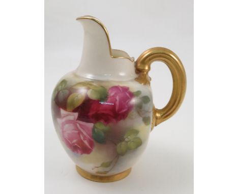 A Royal Worcester flat back jug, decorated with red and pink roses, dated 1914, shape number 1094, height 5.25ins Condition r
