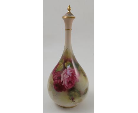 A Royal Worcester covered vase, decorated with red roses, dated 1917, shape number G105, height 10ins Condition report: good 