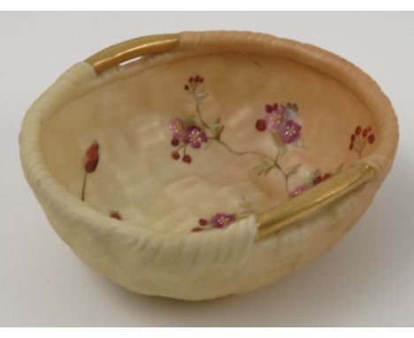 A Royal Worcester blush ivory bowl, with basket weave and flower decoration, dated 1912, G441, diameter 5ins  Condition repor