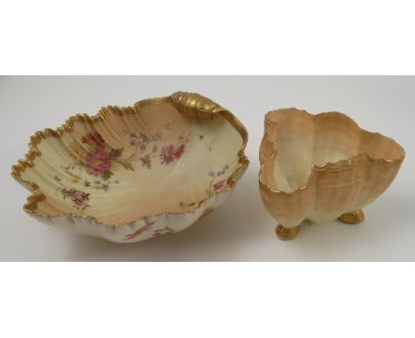 A Royal Worcester blush ivory leaf moulded bowl, decorated with flowers and moulding, dated 1896, shape number 1274, af, toge