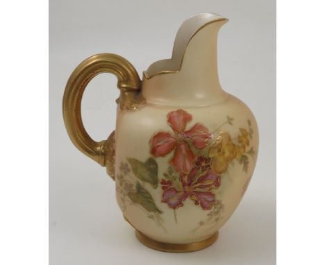 A Royal Worcester ivory flat back jug, printed with floral sprays, dated 1905, shape number 1094, height 5ins  Condition repo