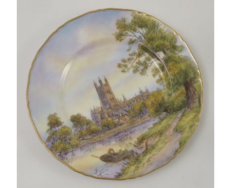 A Royal Worcester cabinet plate, printed painted with a view of Gloucester Cathedral, by Telford, dated 1959, diameter 10.75i