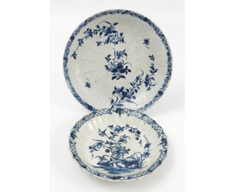 A Worcester first period dish, with moulded ground and decorated in the Mansfield pattern, with painters mark to base, diamet