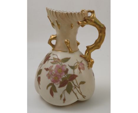 A Royal Worcester claret jug, with coral moulding, the ivory body with floral decoration, af, dated 1892, shape number 1507, 