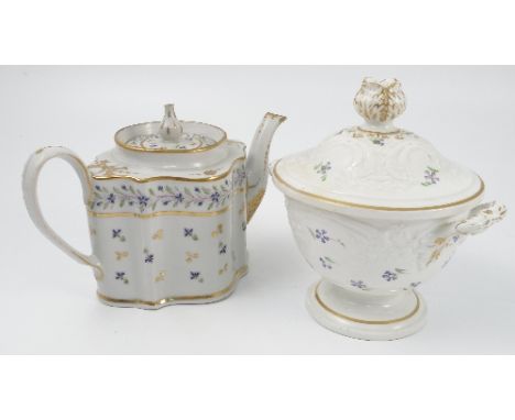 A group of 19th century English and Continental porcelain, all decorated in versions of the Chantilly Sprig pattern, to inclu