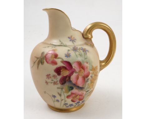 A Royal Worcester blush ivory jug, printed painted with floral sprays, shape number 1094, dated 1907, height 5ins  Condition 