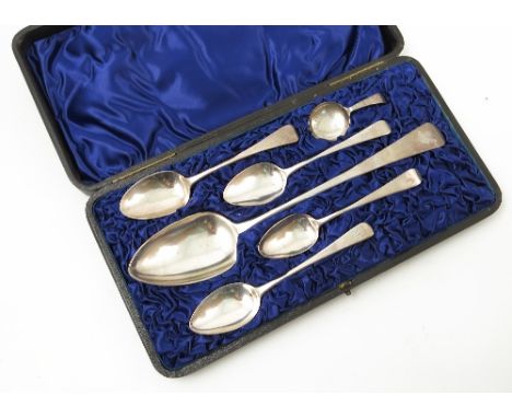 A cased harlequin set of 19th century spoons, to include a basting spoon, London 1816, four dessert spoons, London 1800, 1802