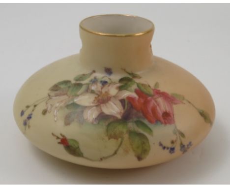 A Royal Worcester blush ivory squat vase, with pierced neck, decorated with flowers, dated 1903, shape number 2525, height 2.