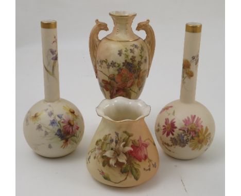 A Royal Worcester blush ivory vase, with flared neck, decorated with floral sprays, dated 1913, shape number G957, height 3.2