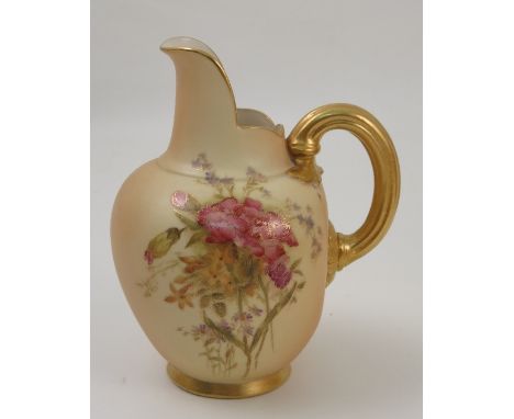 A Royal Worcester ivory flat back jug, printed with floral sprays, dated 1908, shape number 1094, height 5ins  Condition repo