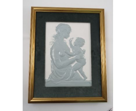 A Royal Worcester limited edition bone china plaque, decorated with a mother and child by Arnold Machin, 18ins x 13.75ins Con