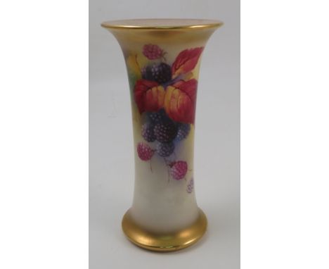 A Royal Worcester trumpet vase, decorated with autumnal fruits, by Kitty Blake, dated 1938, shape number 923, height 7.25ins 