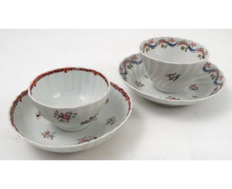 An 18th century Worcester tea cup, with fluted body decorated with flowers, together with another Worcester tea bowl decorate
