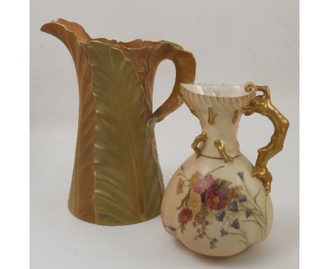 A Royal Worcester jug, the coral moulded body decorated with flowers, dated 1899, shape number 1507, height 7.5ins, together 
