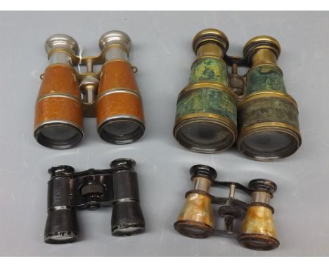 Two pairs of vintage binoculars together with two further pairs of opera glasses (one with mother of pearl effect)  
