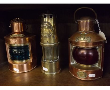 Early 20th century small copper ship's coloured lamp "Port" together with a reproduction example labelled "Stuurboord" and a 
