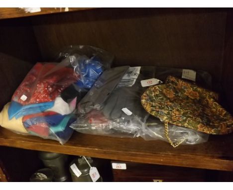 Mixed Lot: bag of vintage fabric scarves, together with gloves and evening bag (qty) 