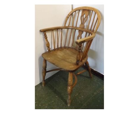 19th century stick and splat back Windsor type armchair with crinoline stretcher 