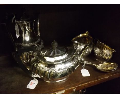 Mixed Lot: an electro-plated four-piece tea and coffee service comprising coffee pot, tea pot, sugar basin and milk jug, each
