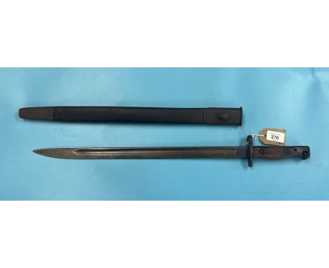 WW1 1907 British army Lee Enfield SMLE no.1 bayonet with leather and steel scabbard, made by Anderson