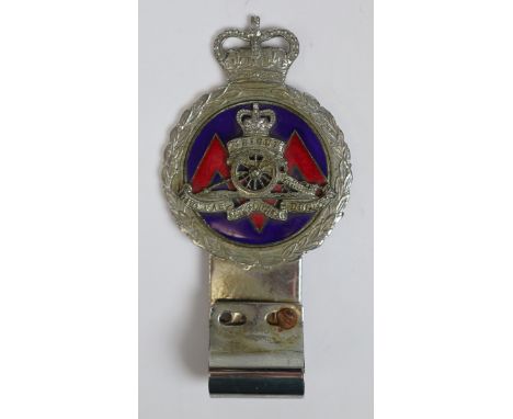 Royal Artillery enamel and chrome vehicle badge, by JR Gaunt, London