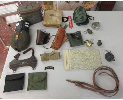 Military collectables to include flask, food tin etc