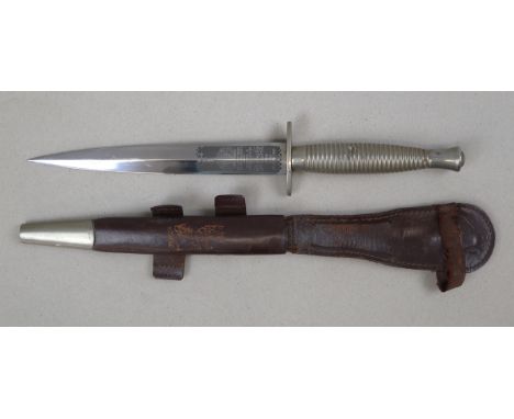 Fairbairn Sykes fighting knife in sheath marked Wilkinson Sword 