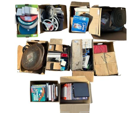 Large quantity of home cinema reels including 8mm & 18mm reels, Walt Disney movies, roll tape slicer, projector lamp and othe