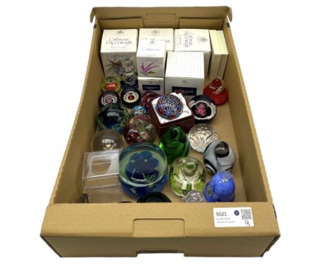 Various glass paperweights including Caithness, Selkirk, Mdina style etc, some boxed
