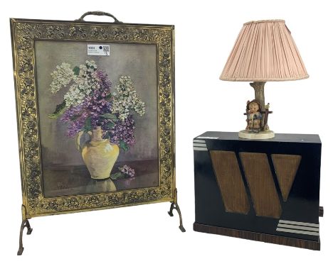 Vintage Wharfedale M.C speaker, Hummel lamp and a brass framed fire screen (3)