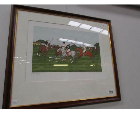 A signed French artist proof limited edition lithograph, 37/38, of polo match scene by Vincent Haddelsey (1934-2101). Printed