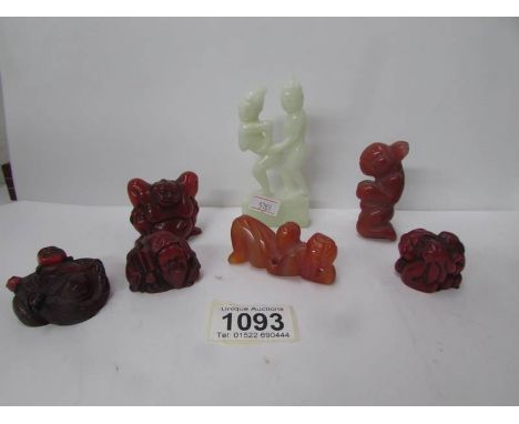 6 oriental style netsuke etc including erotic
