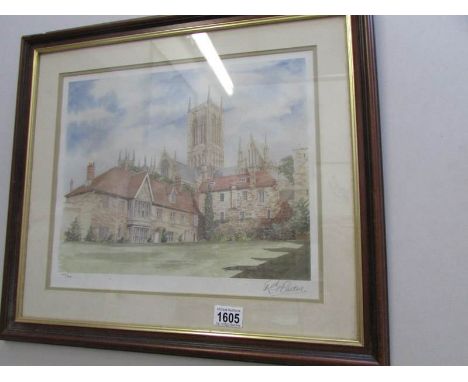 A limited edition print of Lincoln cathedral from Vicar's court by R G Barton